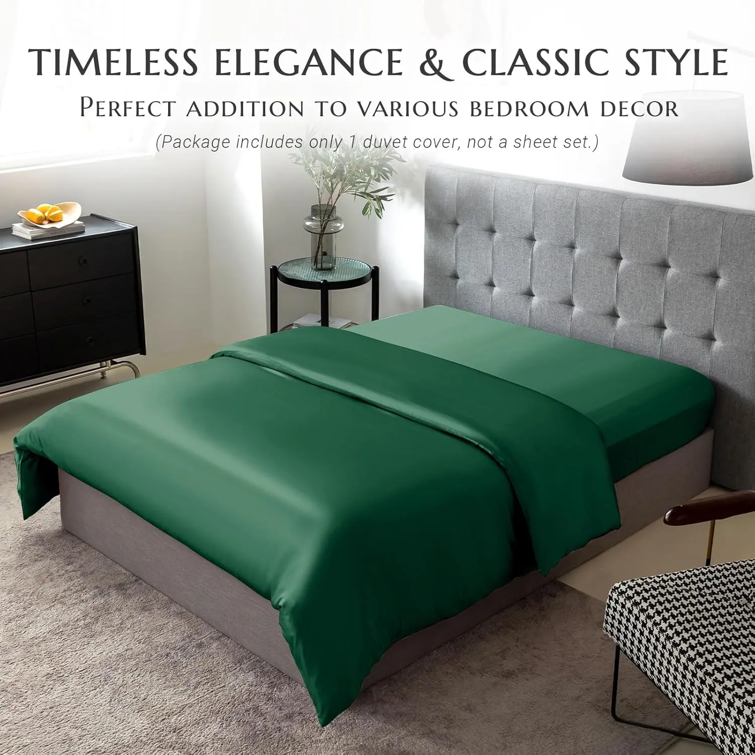 THXSILK Silk Duvet Cover, 100% 7A  Mulberry Silk Comforter Cover, Seamless, Breathable, Easy Care Zipper Closure, 1 Duvet Cover Only - King, Emerald Green