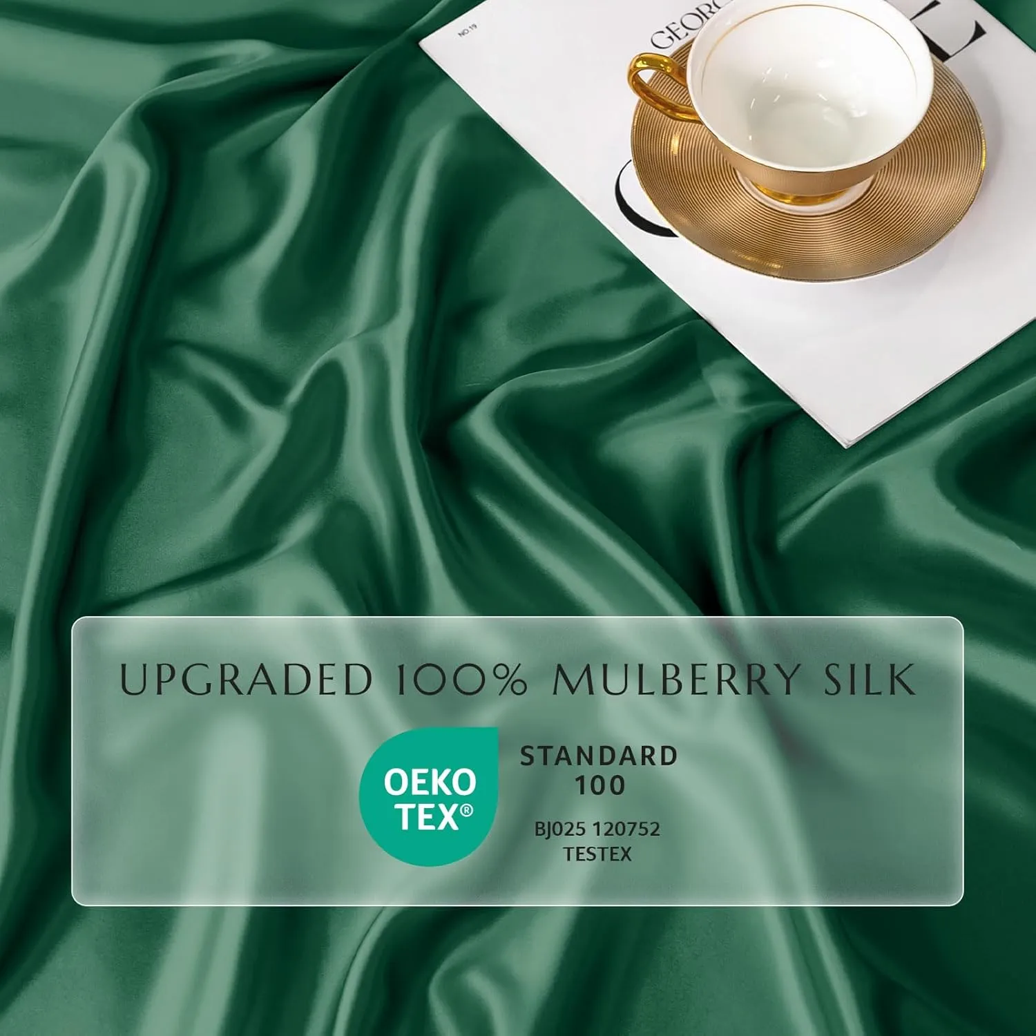 THXSILK Silk Duvet Cover, 100% 7A  Mulberry Silk Comforter Cover, Seamless, Breathable, Easy Care Zipper Closure, 1 Duvet Cover Only - King, Emerald Green