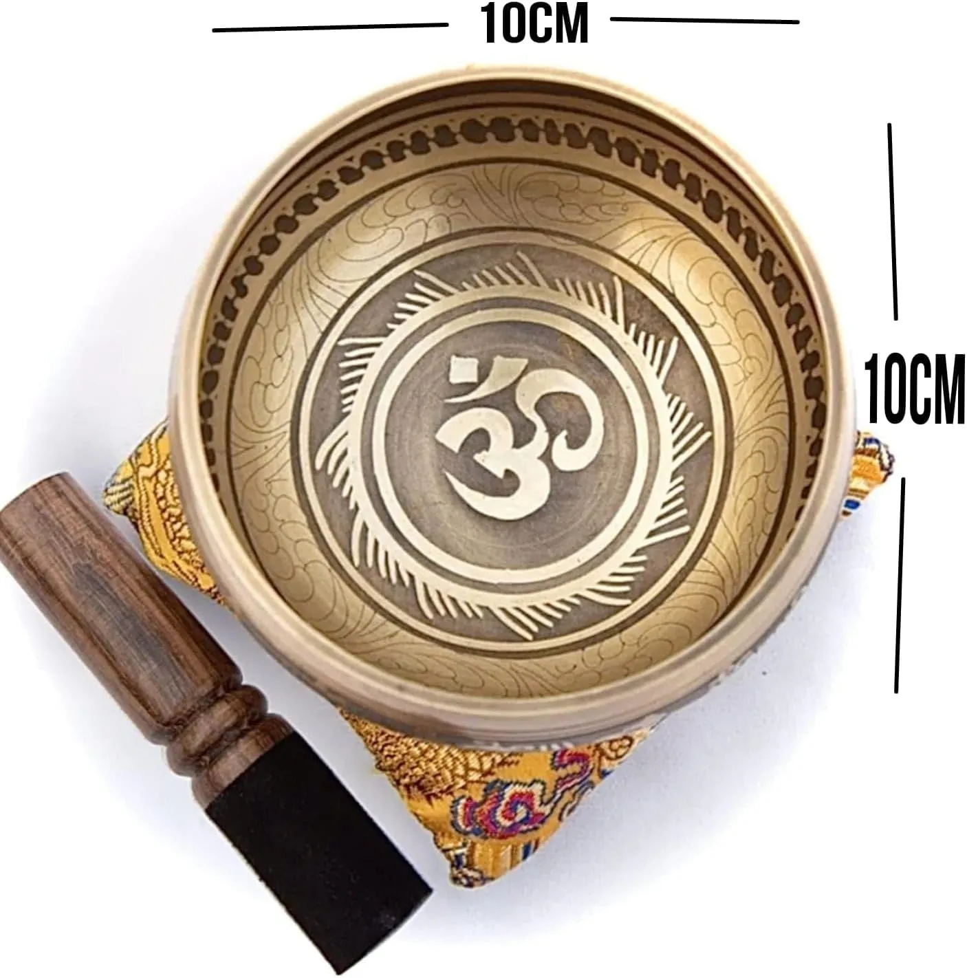 Tibetan Singing Bowl Set Bronze - Master Healing Grade - Pure Tone With Tibetan Thangka Art By Himalayan Bazaar (Gold & Yellow)