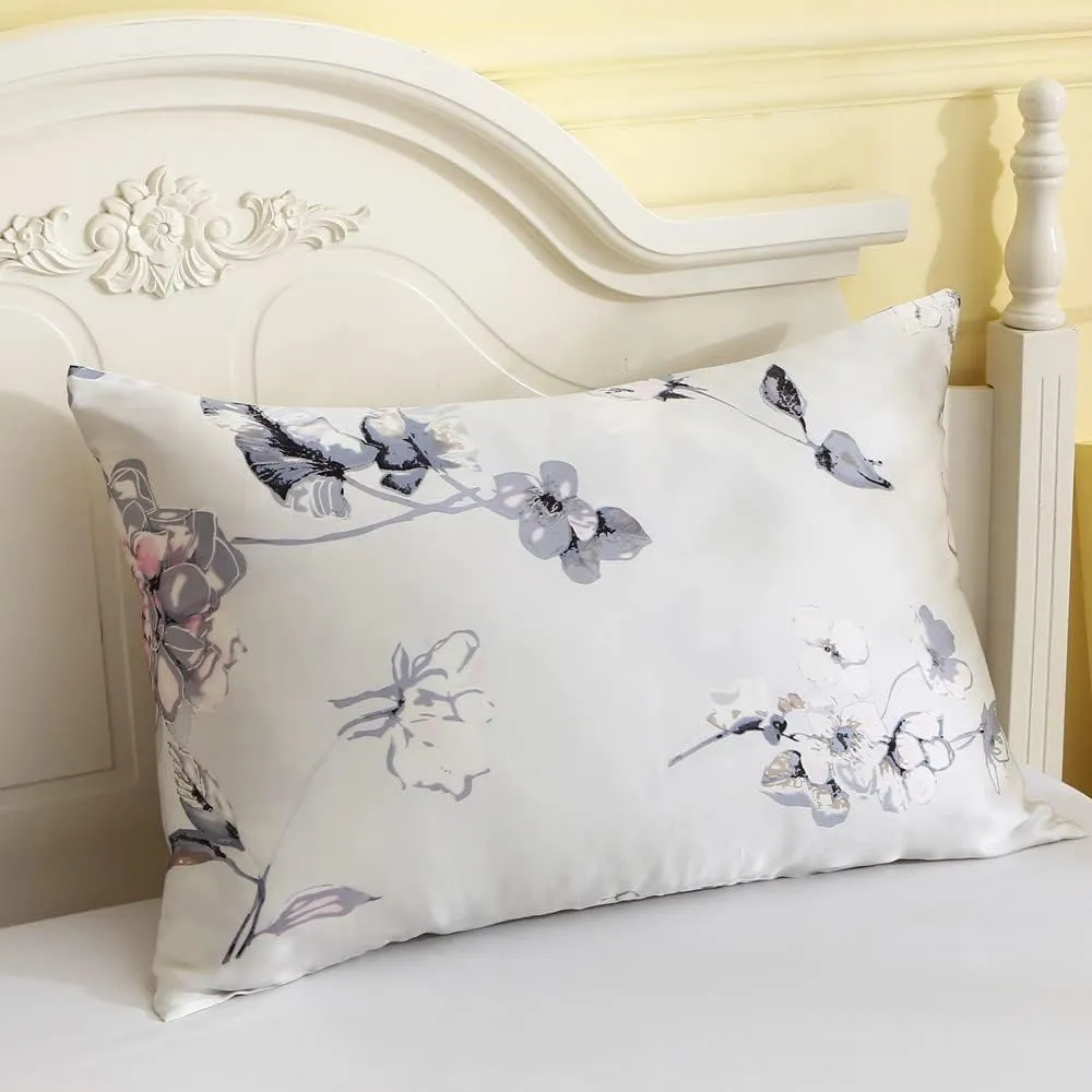 Tim & Tina 100% Pure Mulberry Luxury Silk Satin Pillowcase,Good for Skin and Hair (Toddler/Travel(14"*19"), Flowers(Silver Gray))