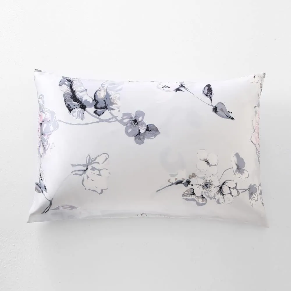 Tim & Tina 100% Pure Mulberry Luxury Silk Satin Pillowcase,Good for Skin and Hair (Toddler/Travel(14"*19"), Flowers(Silver Gray))