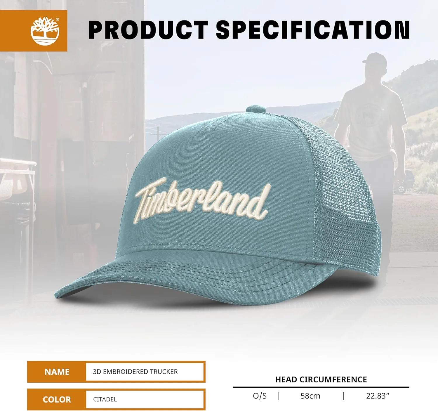 Timberland Trucker Hat for Men - Durable Cotton Twill, Adjustable Snapback Cap, Breathable Mesh Back