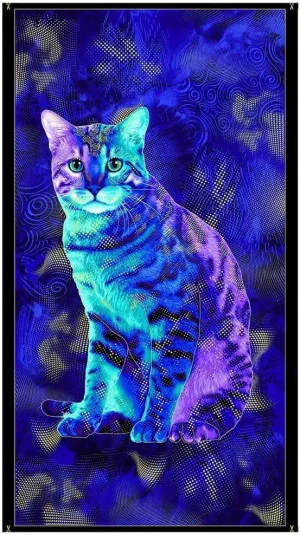 Timeless Treasures Bijoux Royal Metallic Cat Cotton Fabric Panel 23" x 43" CM2240-ROYAL