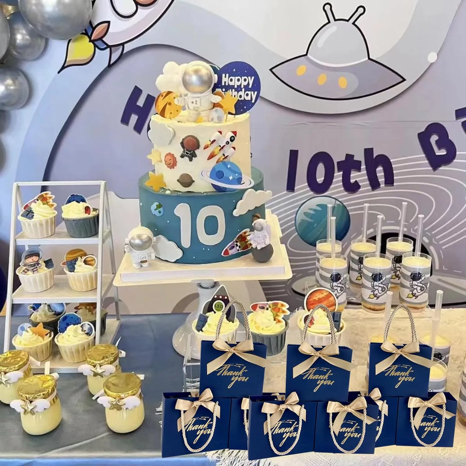 TKSBAG 20 Pack Small Navy Blue Thank You Gift Bags With Handles-5.5''x 2.5''x4.7'' Mini Gift Bags Bulk for Baby Shower, Birthday, Wedding