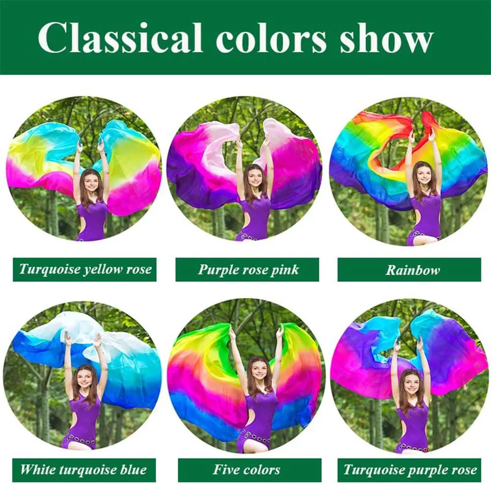 TMZAQH Women Real Silk Belly Dance Veils Silk Hand Scarves Fire Flame Colors
