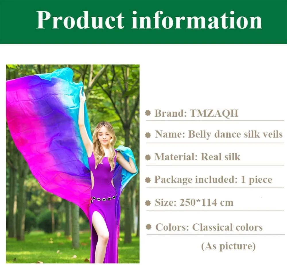 TMZAQH Women Real Silk Belly Dance Veils Silk Hand Scarves Fire Flame Colors