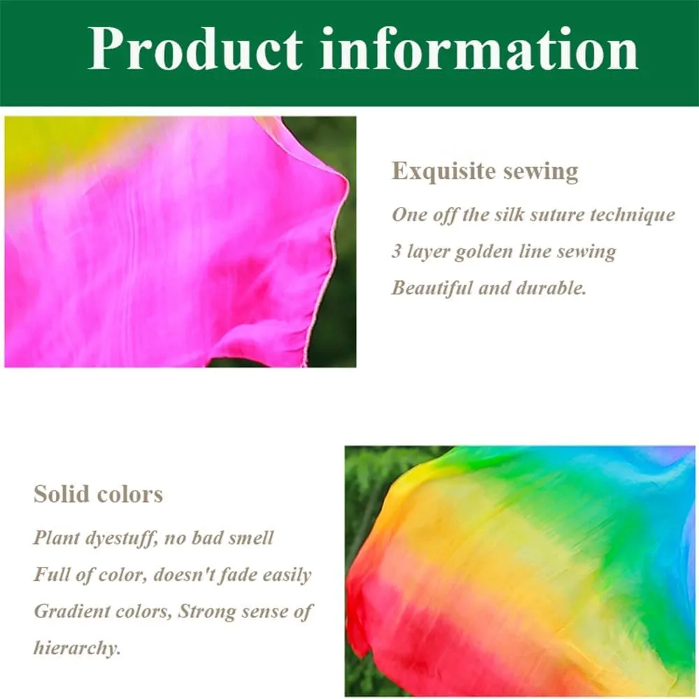 TMZAQH Women Real Silk Belly Dance Veils Silk Hand Scarves Fire Flame Colors