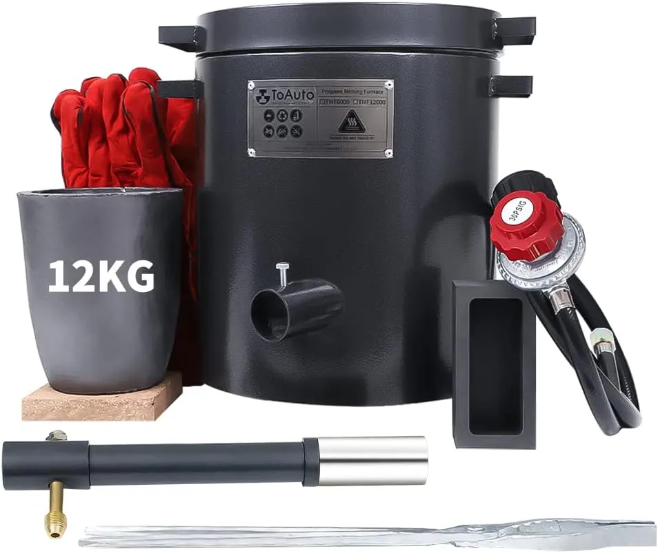 TOAUTO 12KG Large Capacity Propane Melting Furnace TMF12000-V2 Gas Kiln Foundry Kit,Up to 2600°F/1425°C, 0-30 PSI, Scrap Metal Recycle Gold Silver Copper Aluminum