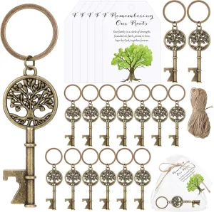 Tondiamo 25 Sets Family Reunion Favors Life Tree Bottle Opener Family Keychain with Remember Our Roots Cards and Organza Bag