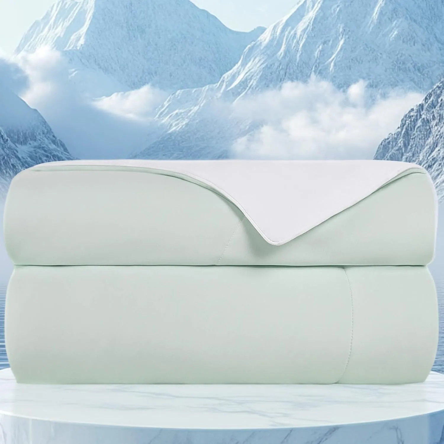 Topcee Cooling Comforter Queen Size (90"x90")-Cooling Blanket Everlasting Cold Touch for Hot Sleepers-Q-max>0.45 Double-Sided Lightweight Design Summer Ice Blanket for Night Sweats-Green