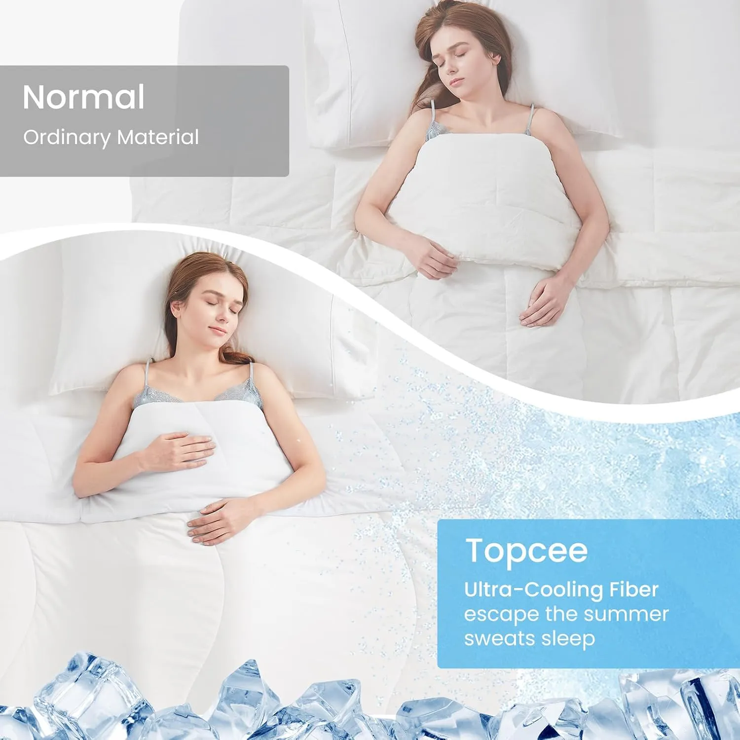 Topcee Cooling Comforter Twin Size (60"x90")-Cooling Blanket Everlasting Cold Touch for Hot Sleepers-Q-max>0.45 Double-Sided Lightweight Design Summer Ice Blanket for Night Sweats-White