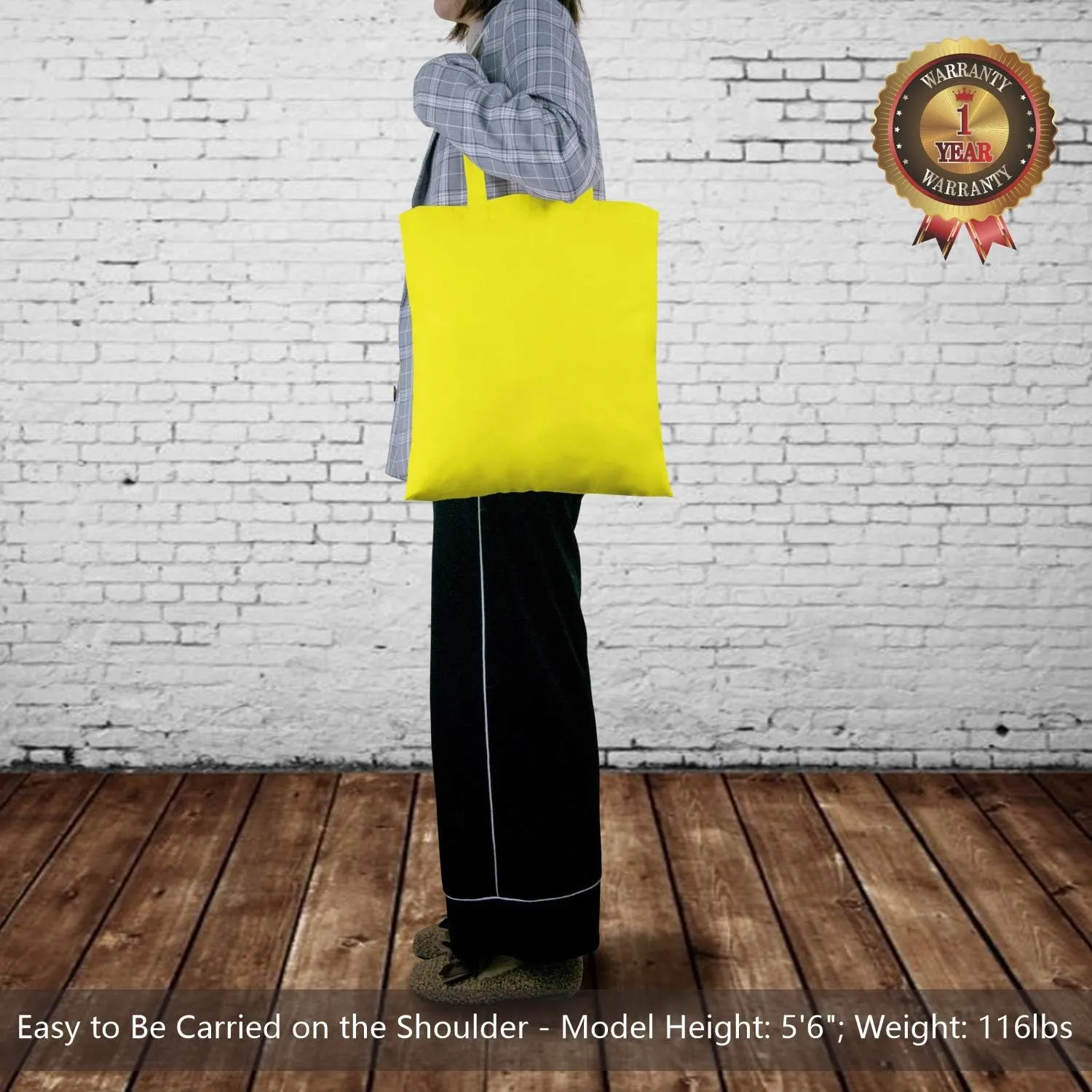 TOPDesign 12-Pack Economical 16"x15" Yellow Cotton Tote Bag, Lightweight Medium Reusable Grocery Shopping Cloth Bags, Suitable for DIY, Advertising, Promotion, Gift, Activity