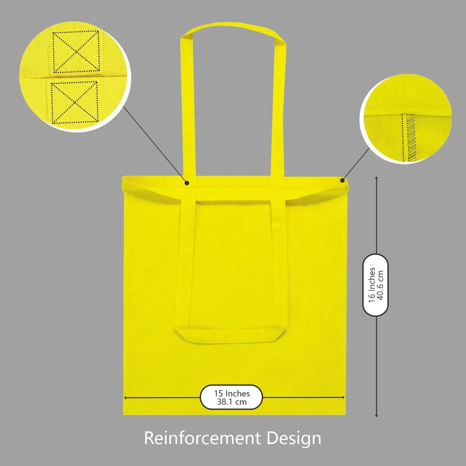 TOPDesign 12-Pack Economical 16"x15" Yellow Cotton Tote Bag, Lightweight Medium Reusable Grocery Shopping Cloth Bags, Suitable for DIY, Advertising, Promotion, Gift, Activity