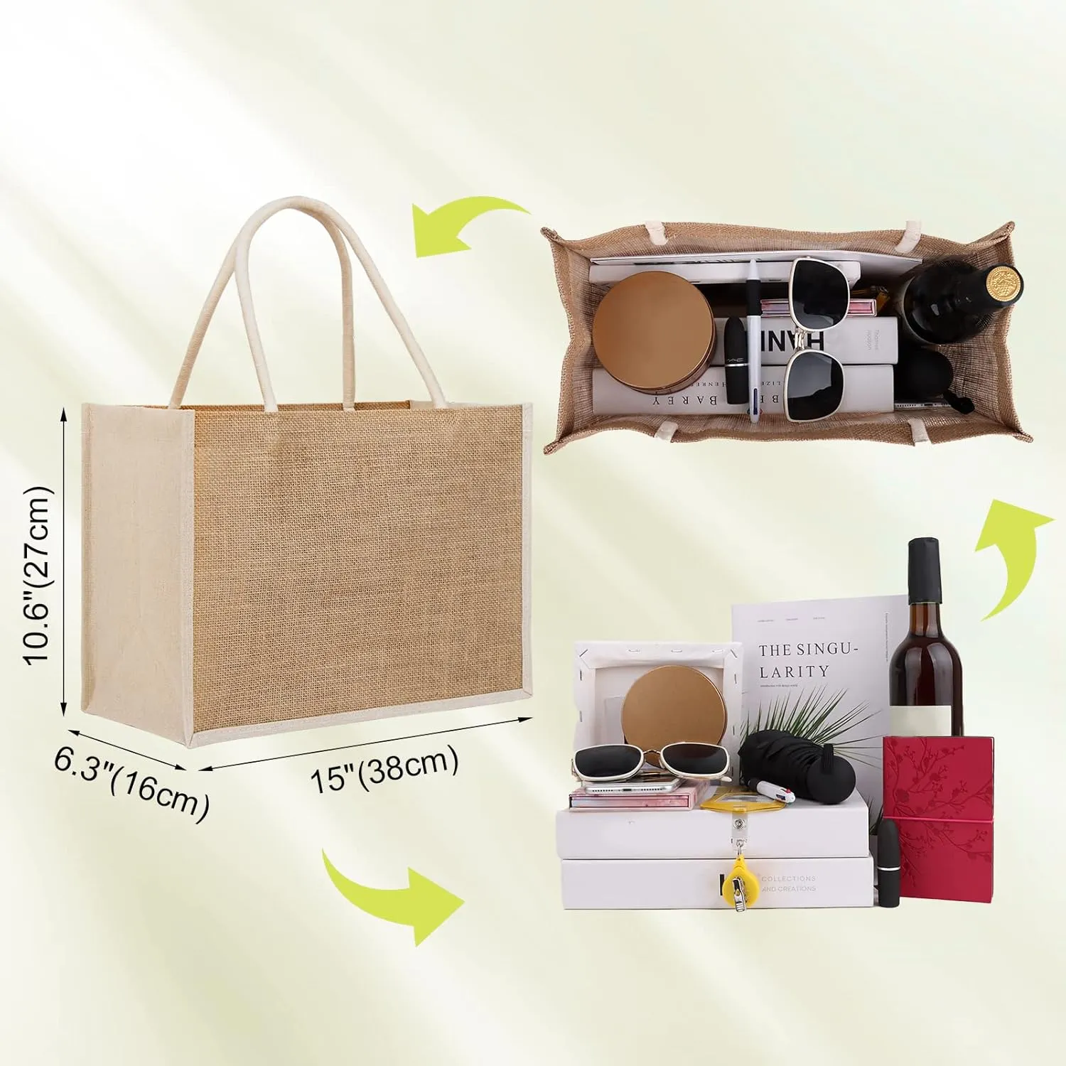 TopTie 6 PCS Large Jute Tote Bags Burlap Bridesmaid Bags Beach Bag Reusable Grocery Bags