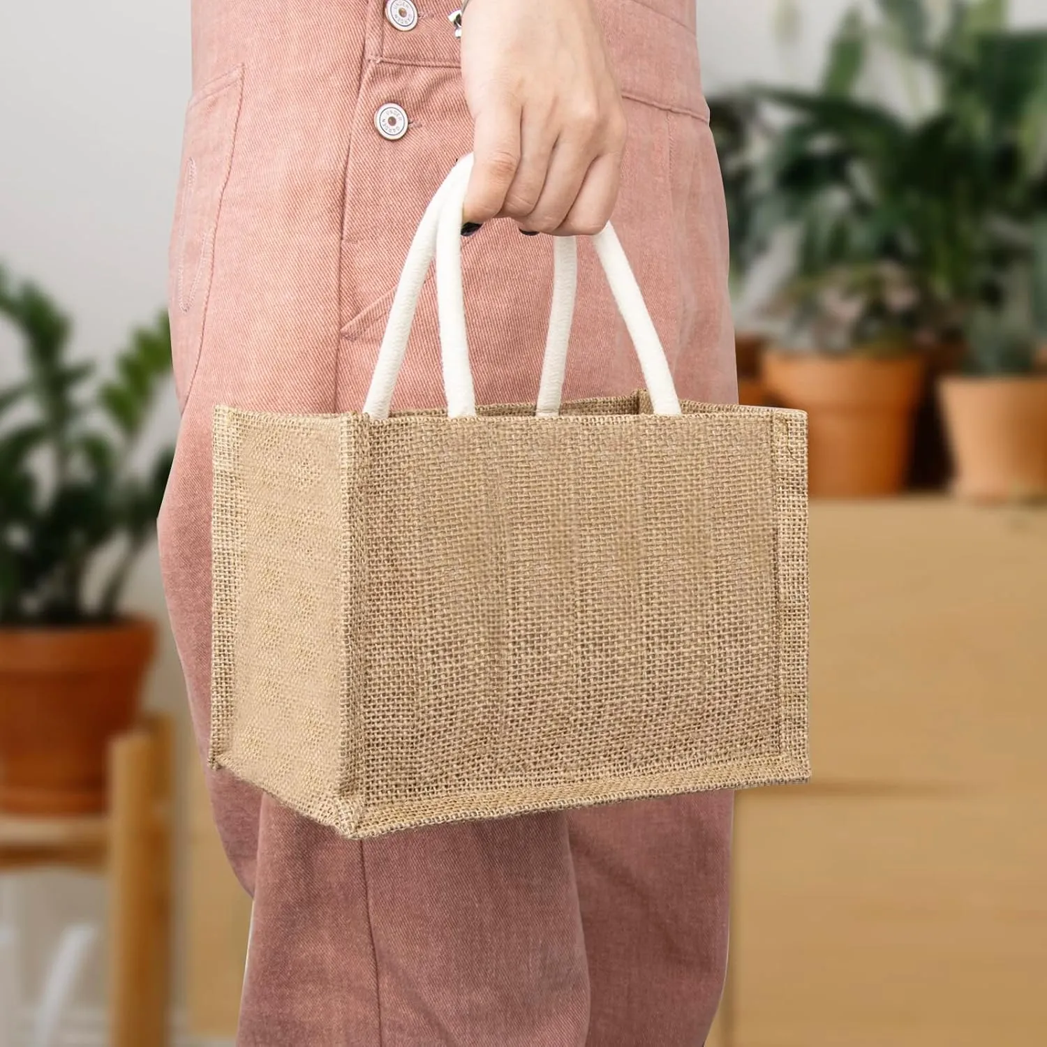 TopTie 6 PCS Large Jute Tote Bags Burlap Bridesmaid Bags Beach Bag Reusable Grocery Bags
