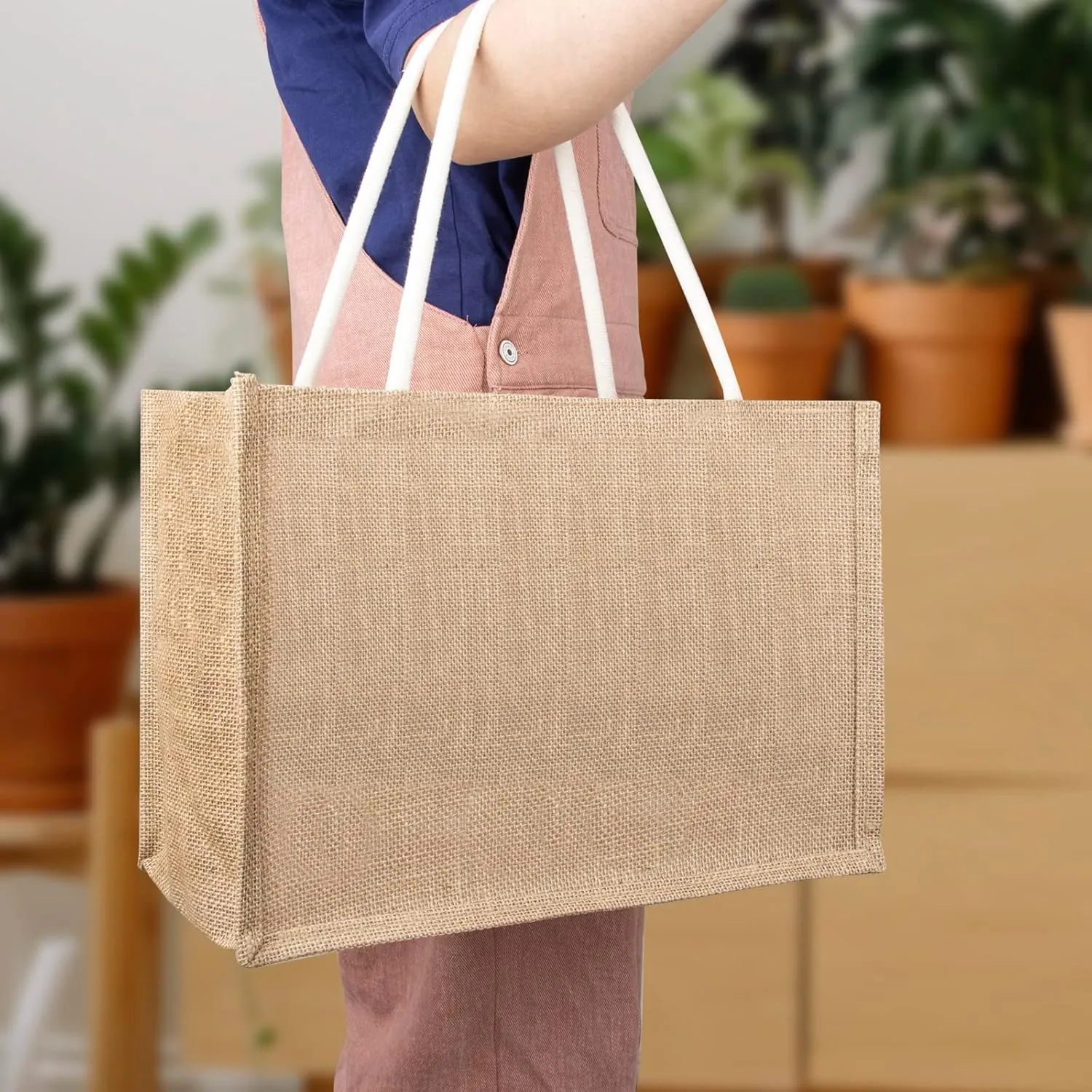 TopTie 6 PCS Large Jute Tote Bags Burlap Bridesmaid Bags Beach Bag Reusable Grocery Bags
