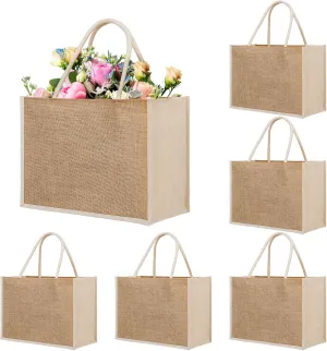 TopTie 6 PCS Large Jute Tote Bags Burlap Bridesmaid Bags Beach Bag Reusable Grocery Bags