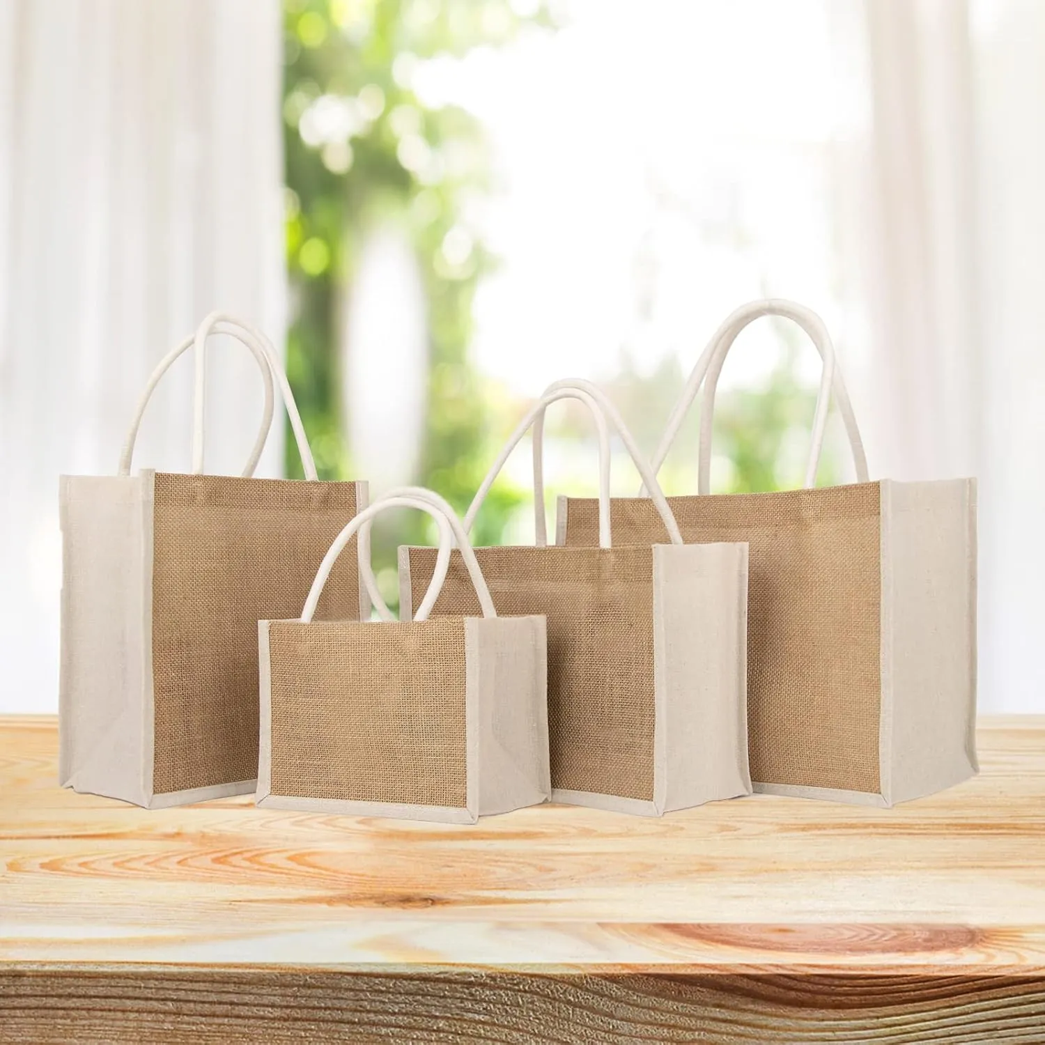 TopTie 6 PCS Large Jute Tote Bags Burlap Bridesmaid Bags Beach Bag Reusable Grocery Bags