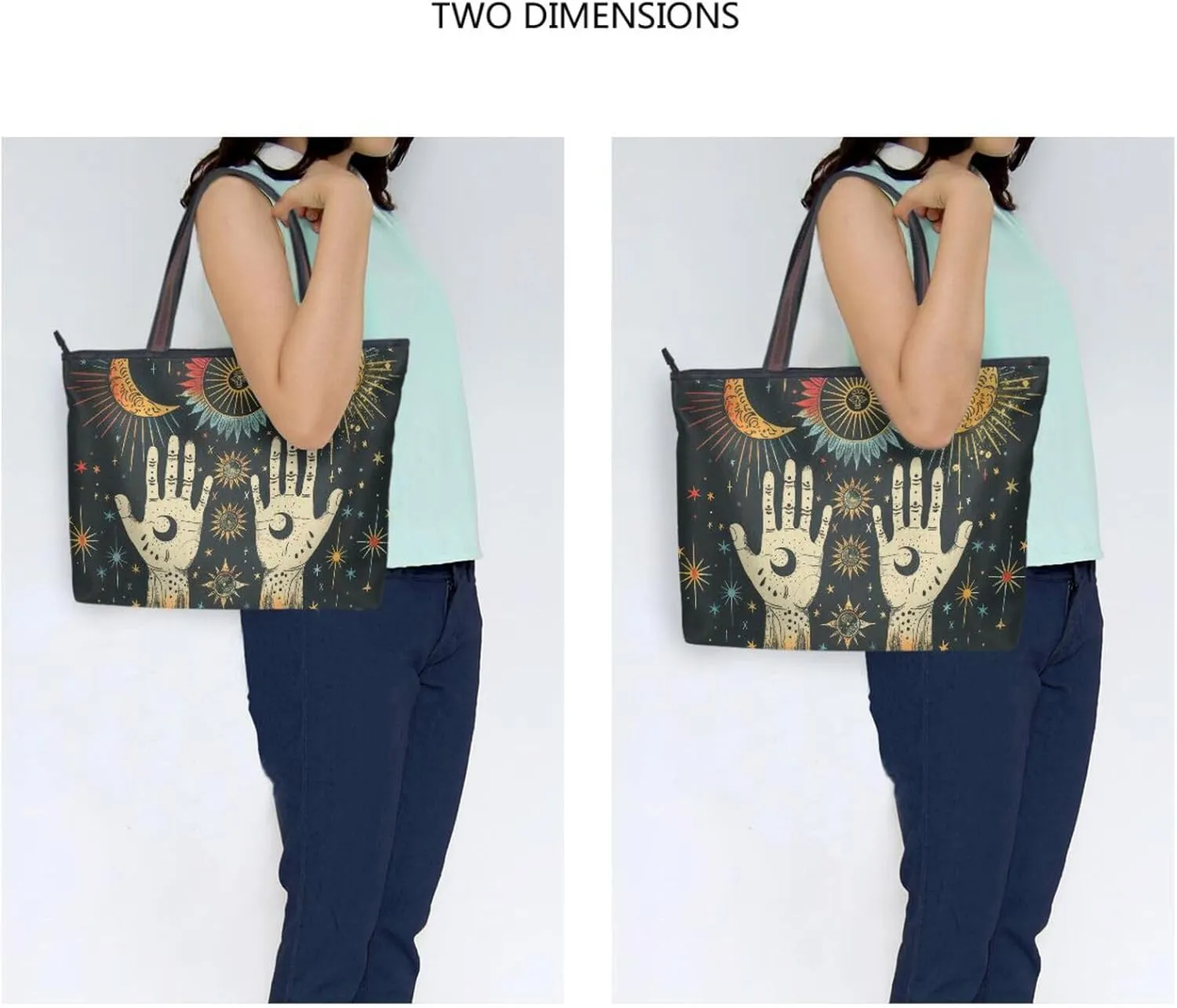 Tote Bag for Women Hand Moon Symboo Tribal Durable Designer Handbag with Zipper for Daily Use Travel L