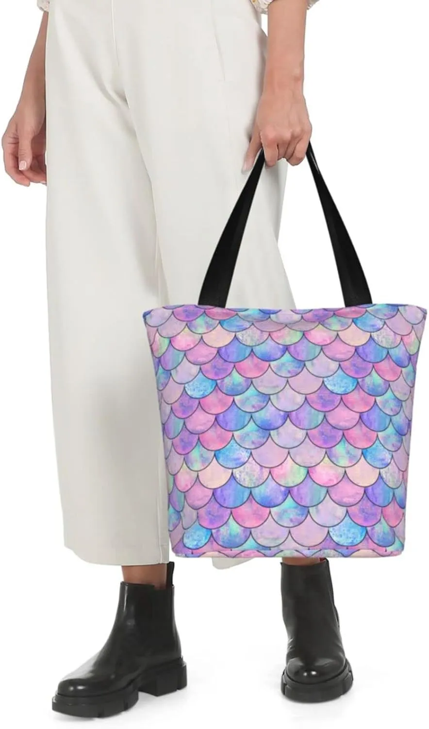 Tote Bag For Women Shoulder Bags Casual Shopping Cloth Reusable Handbags Heavy Duty For Beach Groceries Books Gym Work Travel
