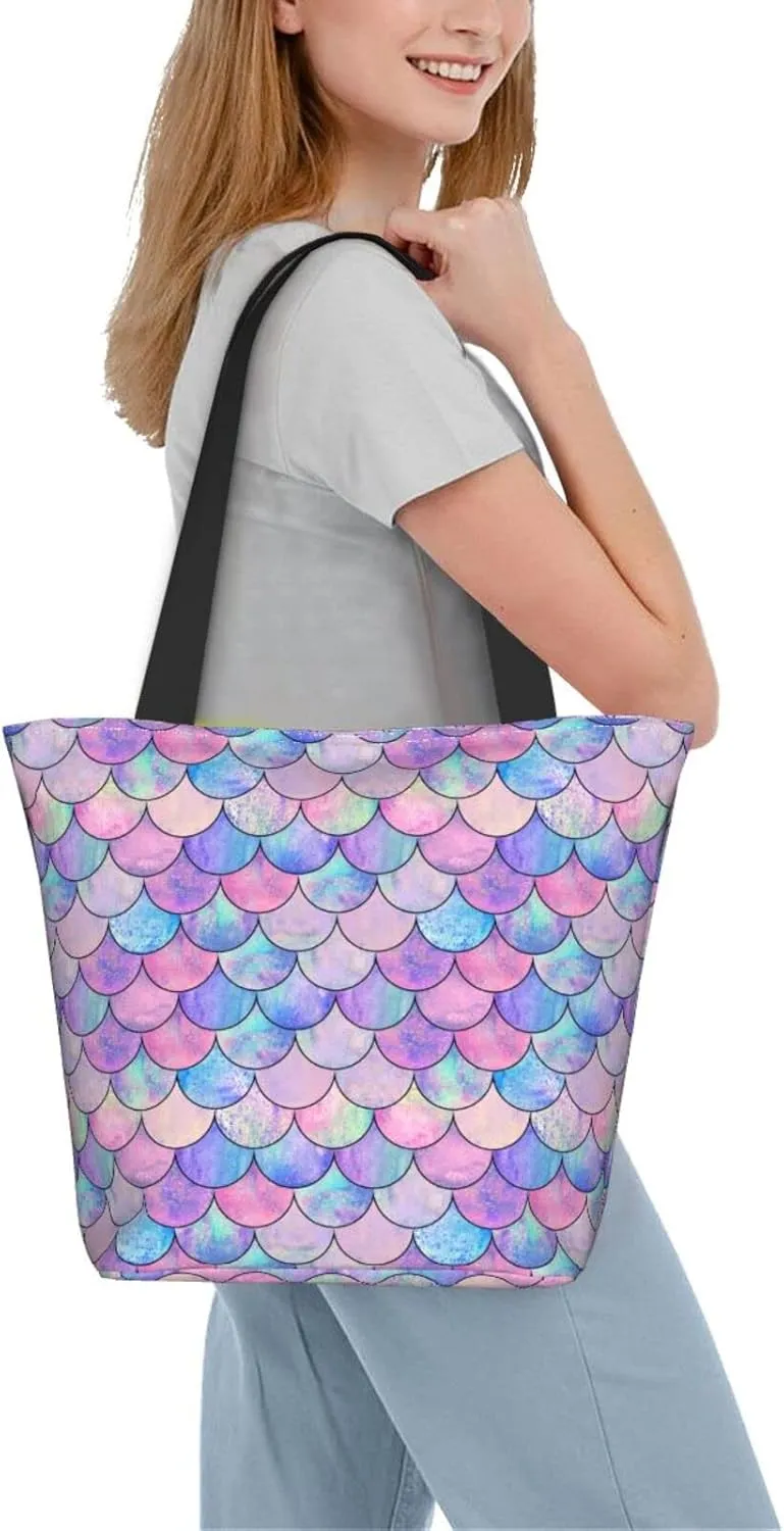 Tote Bag For Women Shoulder Bags Casual Shopping Cloth Reusable Handbags Heavy Duty For Beach Groceries Books Gym Work Travel