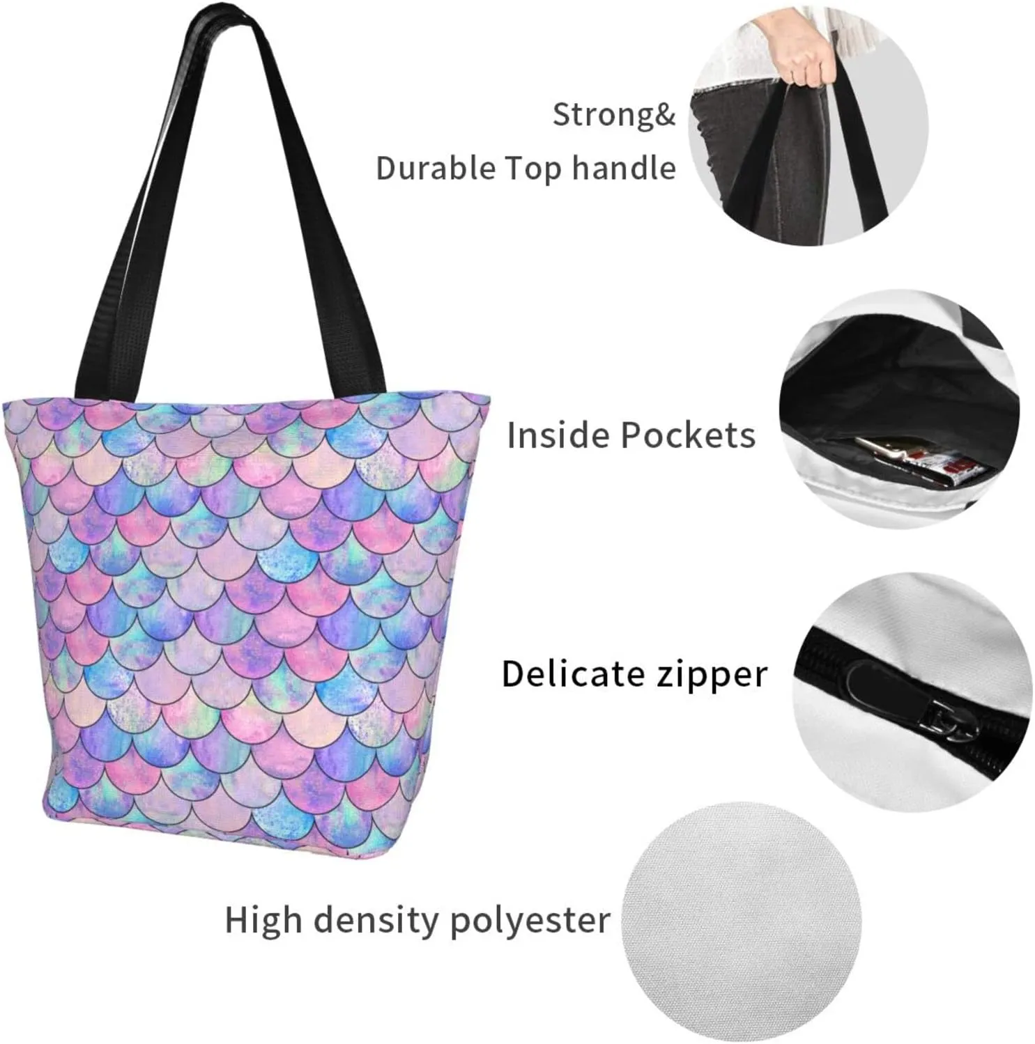Tote Bag For Women Shoulder Bags Casual Shopping Cloth Reusable Handbags Heavy Duty For Beach Groceries Books Gym Work Travel
