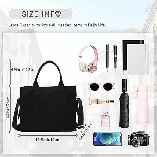 Tote Bag for Women with Zipper, Canvas Tote Bags, Crossbody Tote Bags for Work and Travel