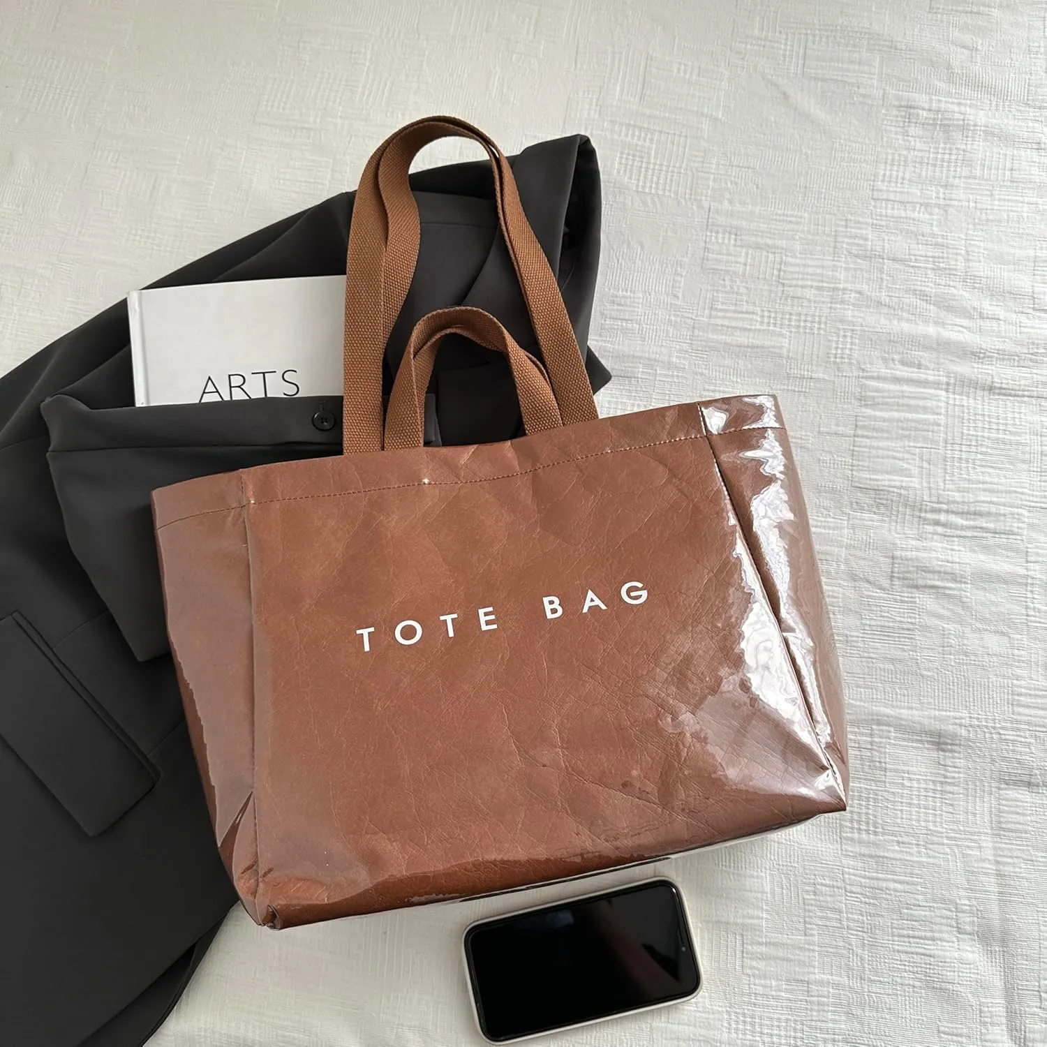 Tote Bag for Women,Large Work Tote Bag Letter Printed Bag PVC Tote Bag Clear Plastic Shoulder Bag Top Handle Hobo Bag