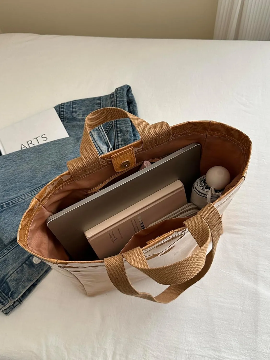 Tote Bag for Women,Large Work Tote Bag Letter Printed Bag PVC Tote Bag Clear Plastic Shoulder Bag Top Handle Hobo Bag