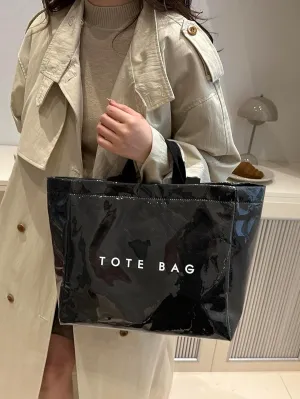 Tote Bag for Women,Large Work Tote Bag Letter Printed Bag PVC Tote Bag Clear Plastic Shoulder Bag Top Handle Hobo Bag