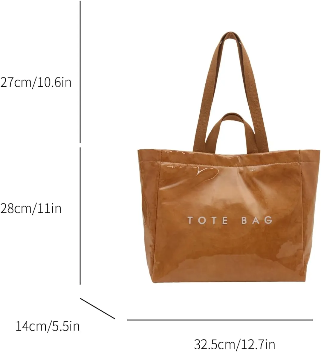 Tote Bag for Women,Large Work Tote Bag Letter Printed Bag PVC Tote Bag Clear Plastic Shoulder Bag Top Handle Hobo Bag