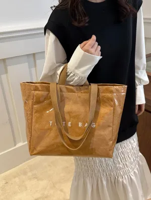 Tote Bag for Women,Large Work Tote Bag Letter Printed Bag PVC Tote Bag Clear Plastic Shoulder Bag Top Handle Hobo Bag