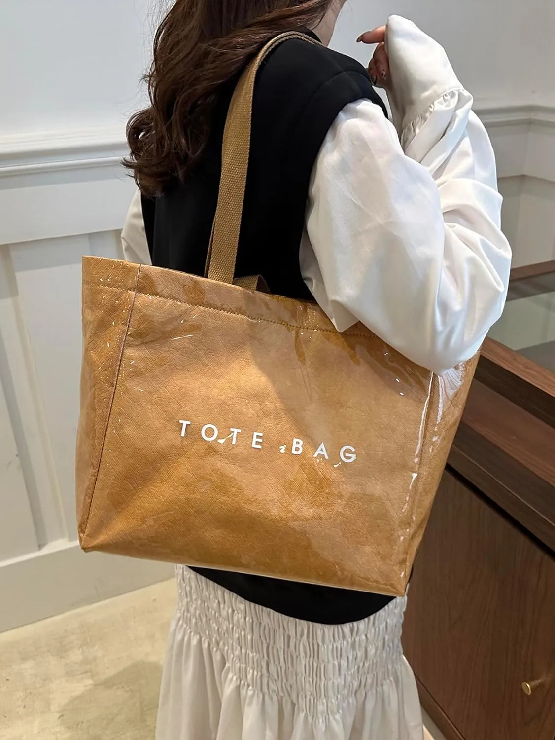Tote Bag for Women,Large Work Tote Bag Letter Printed Bag PVC Tote Bag Clear Plastic Shoulder Bag Top Handle Hobo Bag