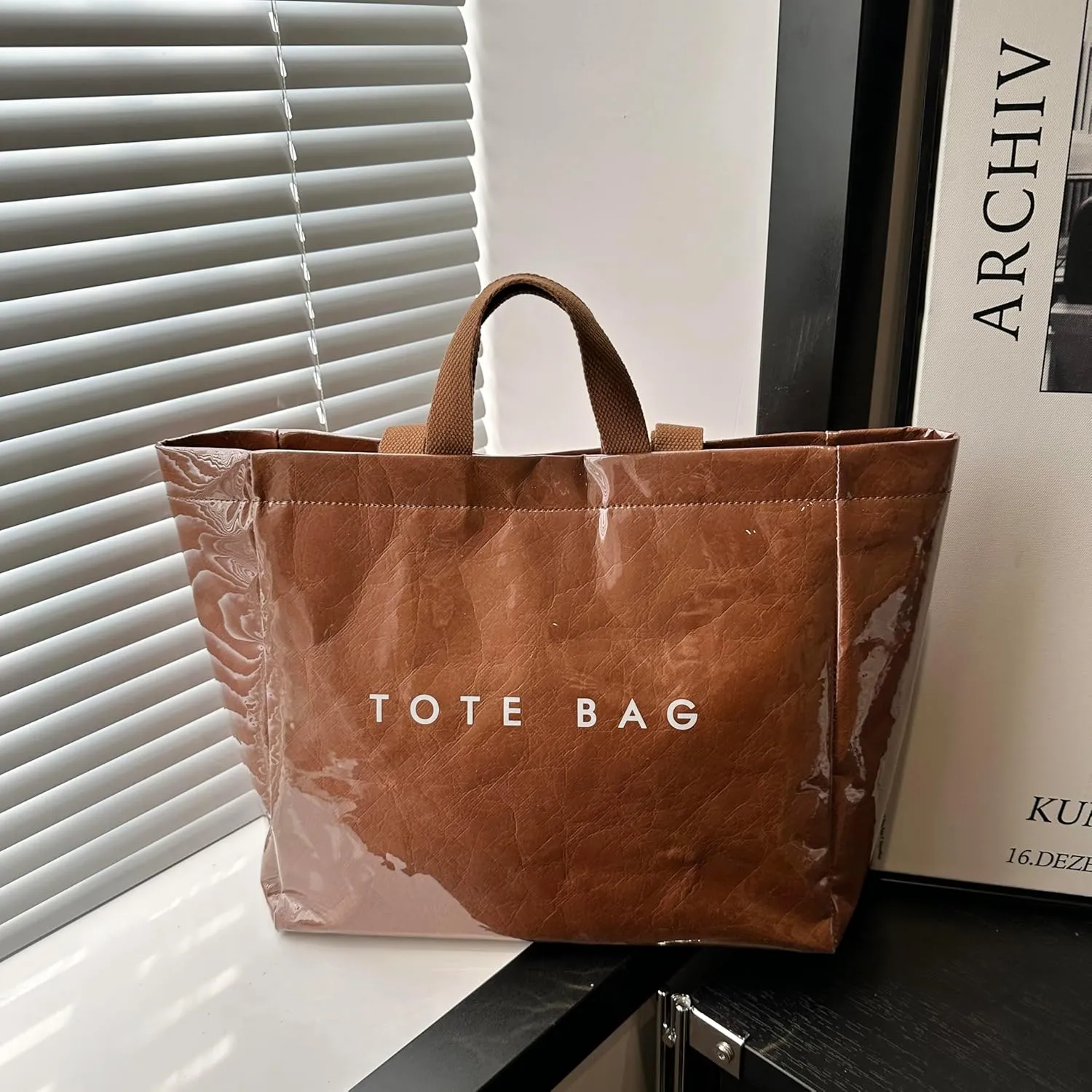 Tote Bag for Women,Large Work Tote Bag Letter Printed Bag PVC Tote Bag Clear Plastic Shoulder Bag Top Handle Hobo Bag
