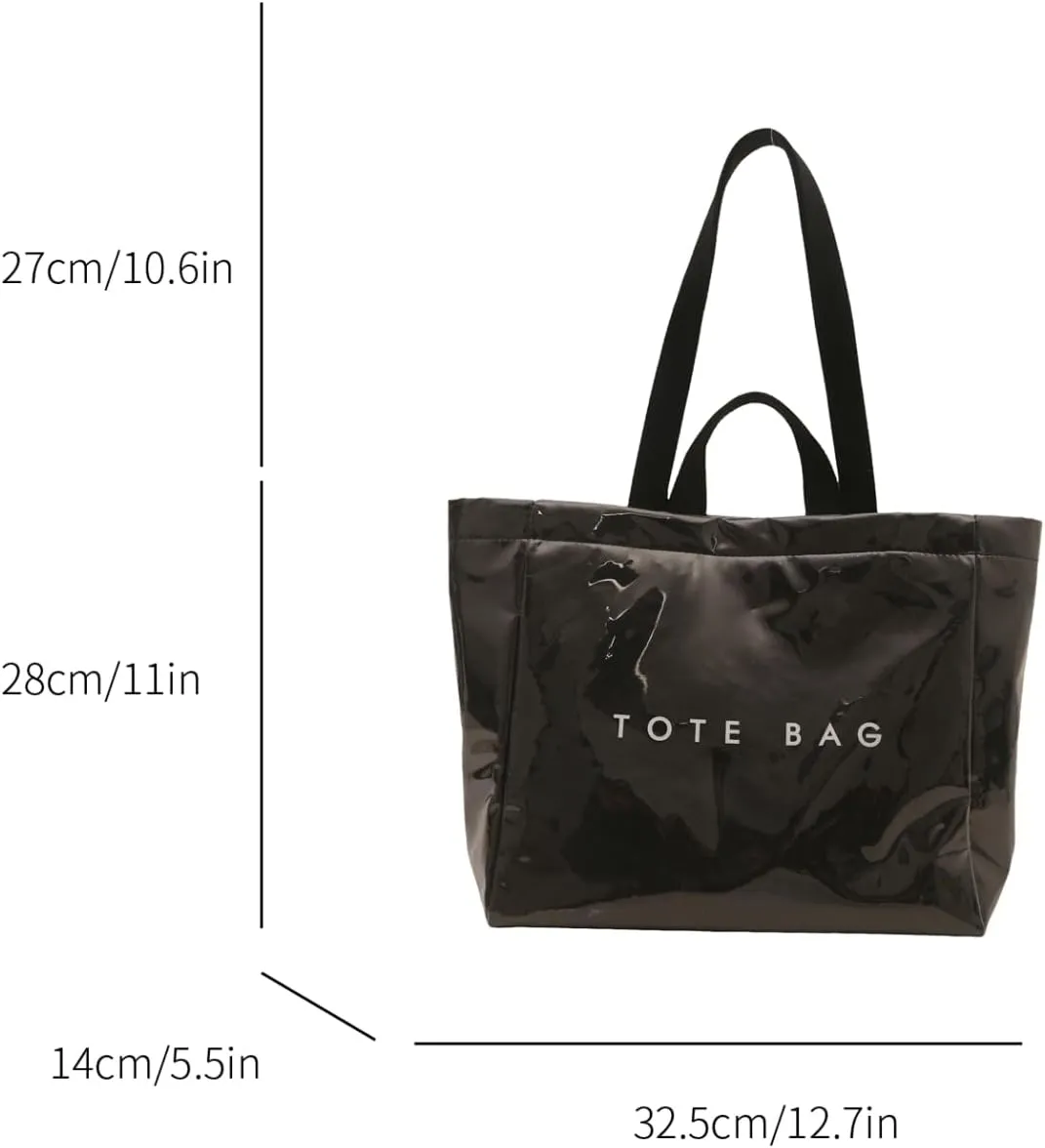 Tote Bag for Women,Large Work Tote Bag Letter Printed Bag PVC Tote Bag Clear Plastic Shoulder Bag Top Handle Hobo Bag
