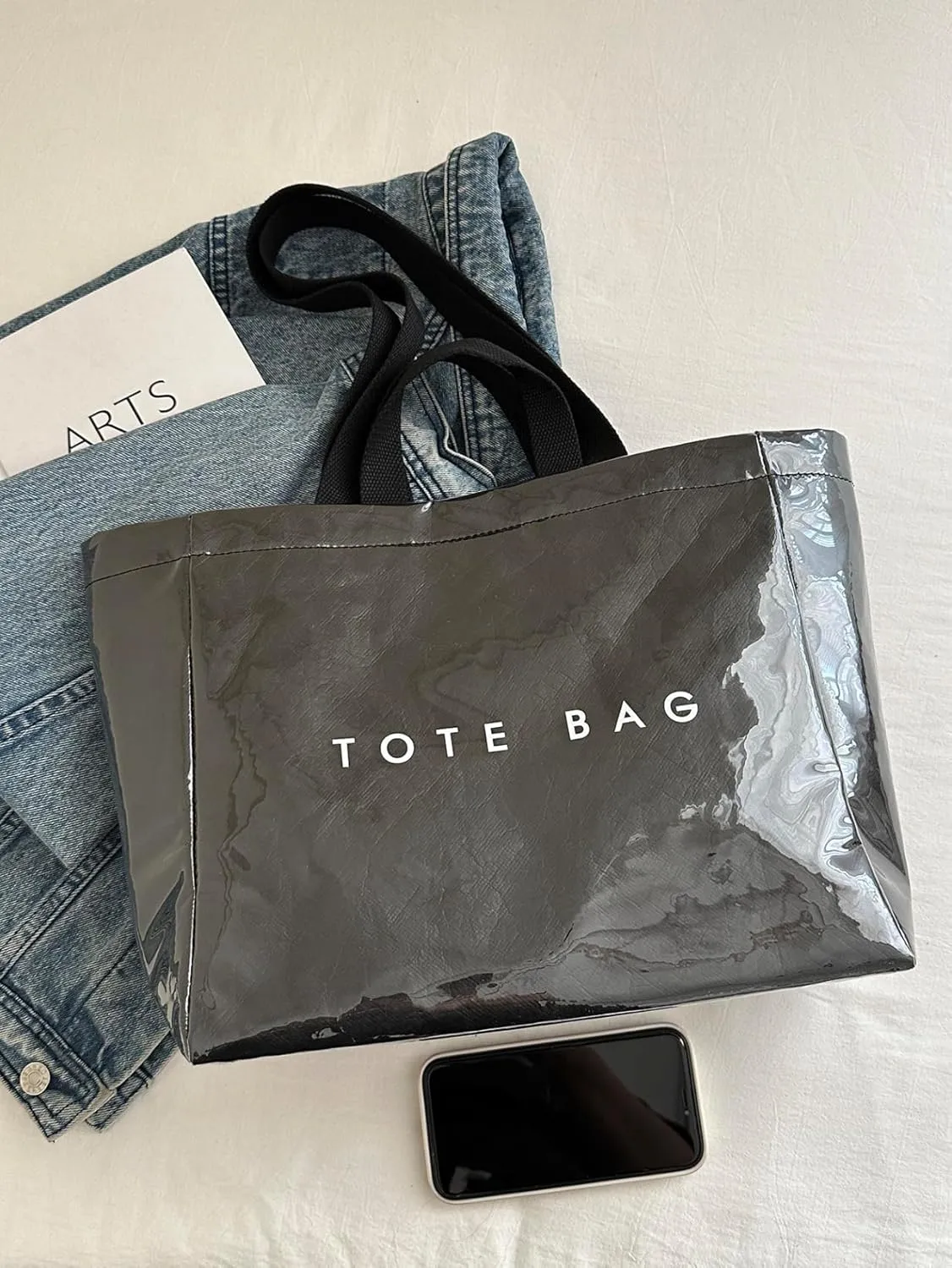 Tote Bag for Women,Large Work Tote Bag Letter Printed Bag PVC Tote Bag Clear Plastic Shoulder Bag Top Handle Hobo Bag