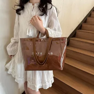 Tote Bag for Women,Large Work Tote Bag Letter Printed Bag PVC Tote Bag Clear Plastic Shoulder Bag Top Handle Hobo Bag