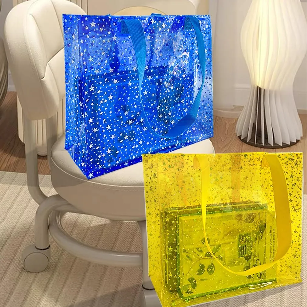 TotePrint 2PCS Clear Star Hand Bags - Versatile Waterproof, Embossed Star Work Shoulder Totes for Women