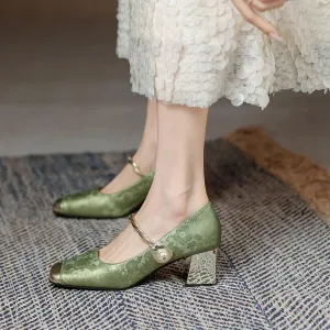 Traditional Chinese-Style High-Heeled Shoes for Women with Thick Heels and Shallow Mouths