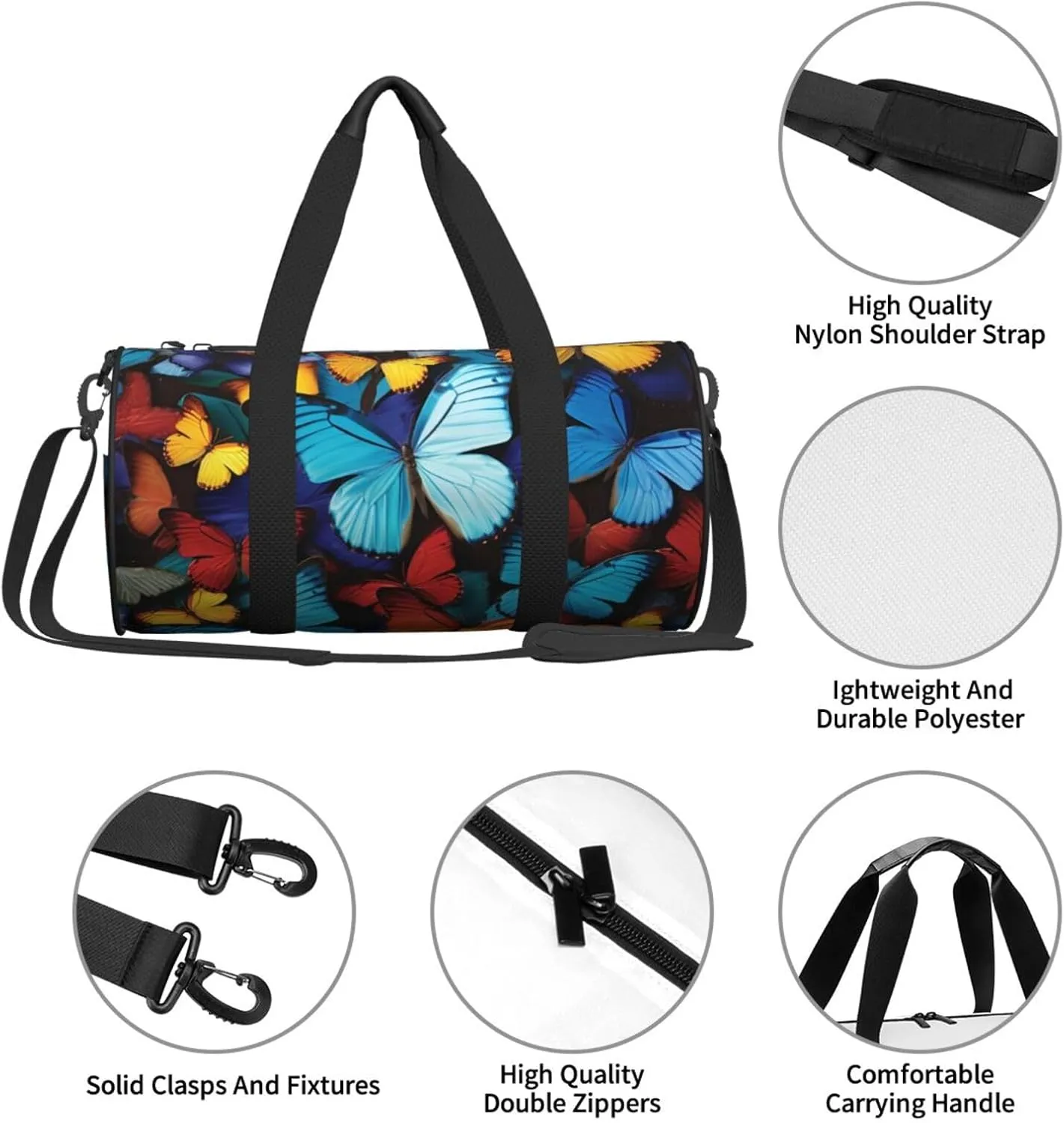 Travel Duffel Bag Collage Of Many Colorful Butterflies Weekender Overnight Bag For Men Women Large Capacity Sports Gym Bag Canvas Carry On Tote Bags For Travel Yoga