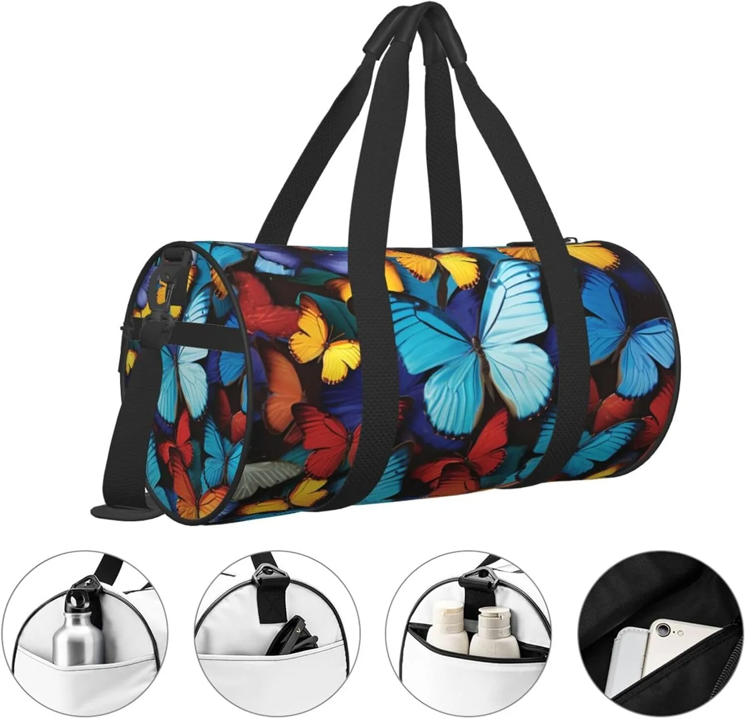 Travel Duffel Bag Collage Of Many Colorful Butterflies Weekender Overnight Bag For Men Women Large Capacity Sports Gym Bag Canvas Carry On Tote Bags For Travel Yoga