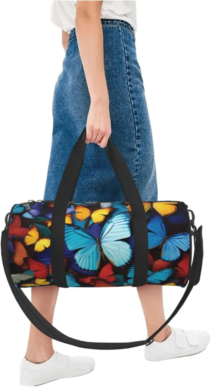 Travel Duffel Bag Collage Of Many Colorful Butterflies Weekender Overnight Bag For Men Women Large Capacity Sports Gym Bag Canvas Carry On Tote Bags For Travel Yoga