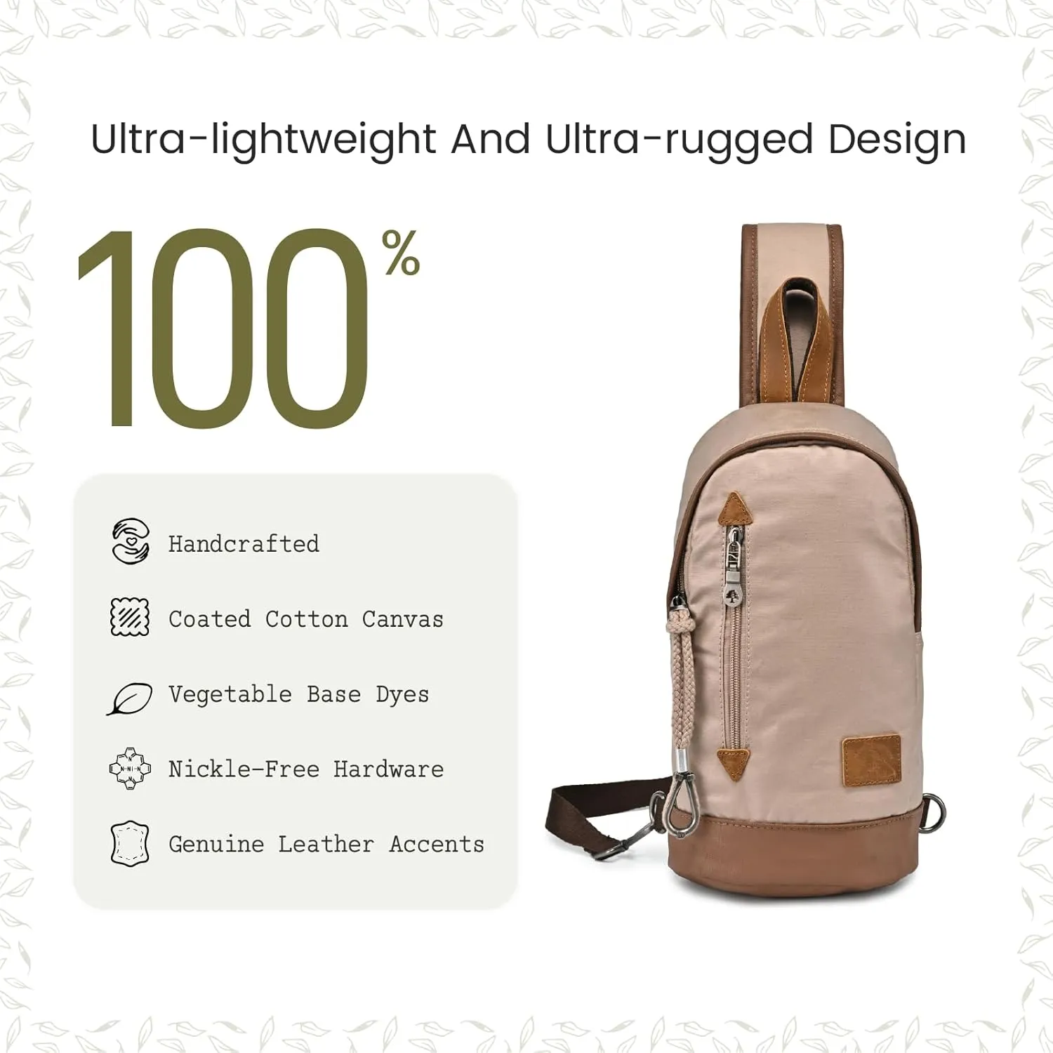 TSD Brand Urban Light Sling Bag | Coated Cotton Canvas, Genuine Leather Accents, Retro Design, Adjustable Strap