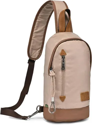 TSD Brand Urban Light Sling Bag | Coated Cotton Canvas, Genuine Leather Accents, Retro Design, Adjustable Strap