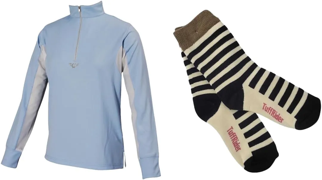 TuffRider Children's Ventilated Technical Long Sleeve Sport Shirt with Free Assorted Striped Socks