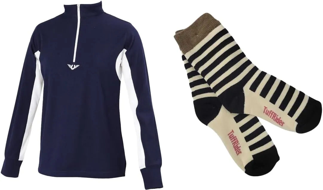 TuffRider Children's Ventilated Technical Long Sleeve Sport Shirt with Free Assorted Striped Socks