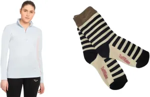 TuffRider Ladies Ventilated Technical Long Sleeve Sport Shirt with Free Assorted Striped Socks