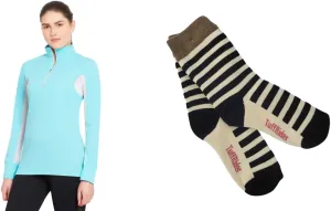 TuffRider Ladies Ventilated Technical Long Sleeve Sport Shirt with Free Assorted Striped Socks