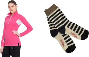 TuffRider Ladies Ventilated Technical Long Sleeve Sport Shirt with Free Assorted Striped Socks