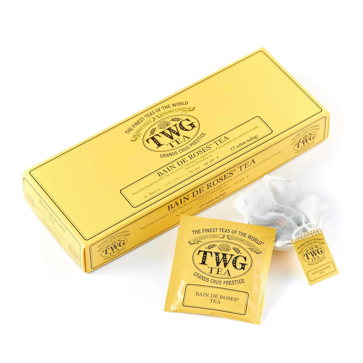 TWG Tea | Bain de Roses Tea | Black Tea | Rosebuds & Rose Petals | 15 Hand Sewn Cotton Tea Bags | Gift Set